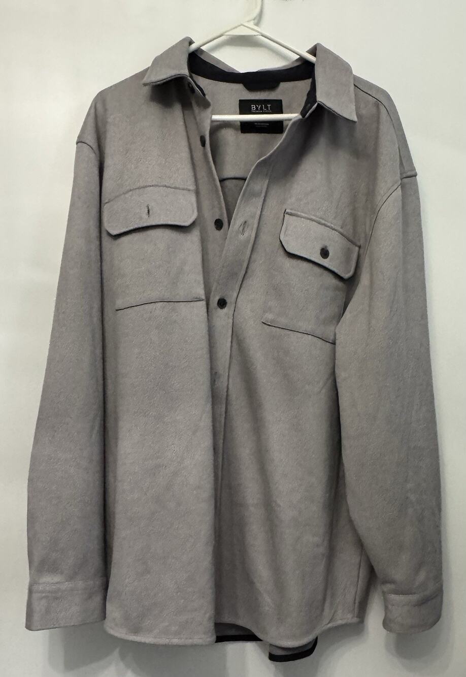 BYLT Coastal Heavyweight Flannel Shirt Solid Gray Pockets Men's Size XXL